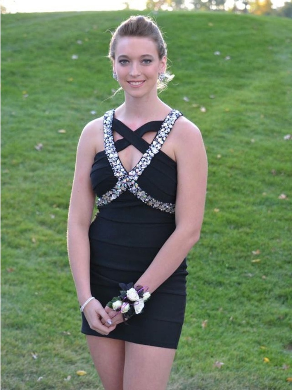 Crystal Doll Black Mini homecoming Dress with Silver Crystal Straps